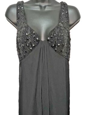 ABS Allen Schwartz Black Silk Beaded Maxi Dress Sleeveless Formal 6 Elegant Glam